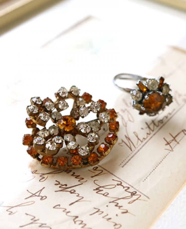 Rare-208 【セール品】フランスヴィンテージジュエリーブローチ＆リングセット