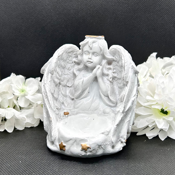 エンジェル 天使 スフィア台座 陶器 小物入れ トレイ 天然石