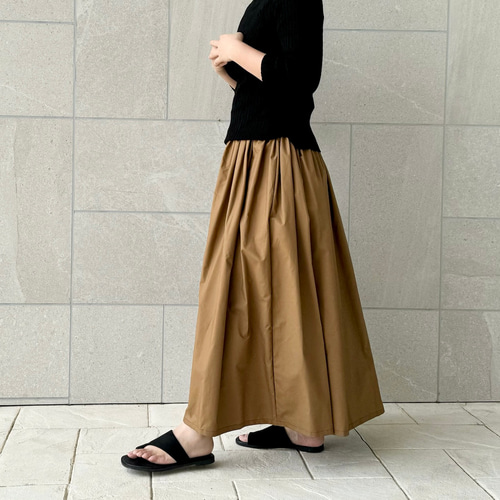 キレイめに着れる♪タイプライターのギャザースカート ダークキャメル