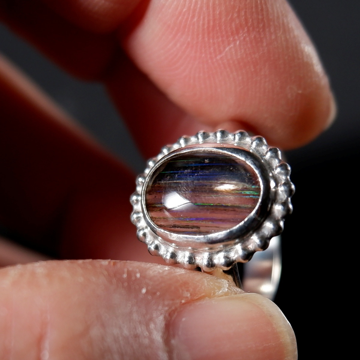 ～密やかに輝く～　スキャポライトの粒フレームリング　12号　天然石アクセサリー　一点物