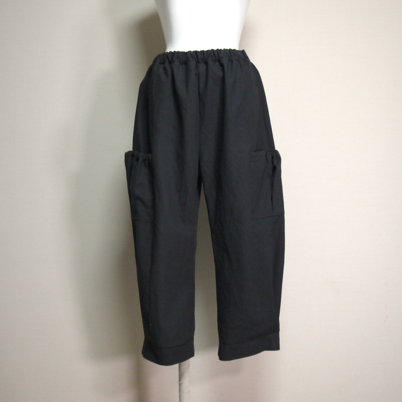 【ヴィンテージハーフ】◆サイドポケットパンツ　ワイド◆チャコール◆フリーサイズ（ハーフリネン）