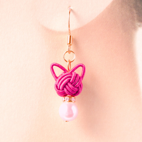 カラーオーダー】水引 猫 選べる50色 ピアス/イヤリング ピアス