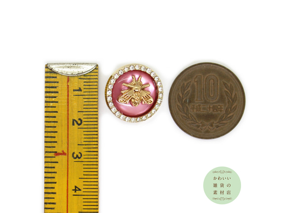 18mm キラキラ☆ラインストーンで囲んだ蜜蜂の丸いビジューボタン（ワインレッド/ゴールド）#BUB-0003 3枚目の画像