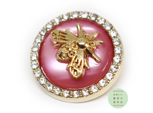 18mm キラキラ☆ラインストーンで囲んだ蜜蜂の丸いビジューボタン（ワインレッド/ゴールド）#BUB-0003 1枚目の画像