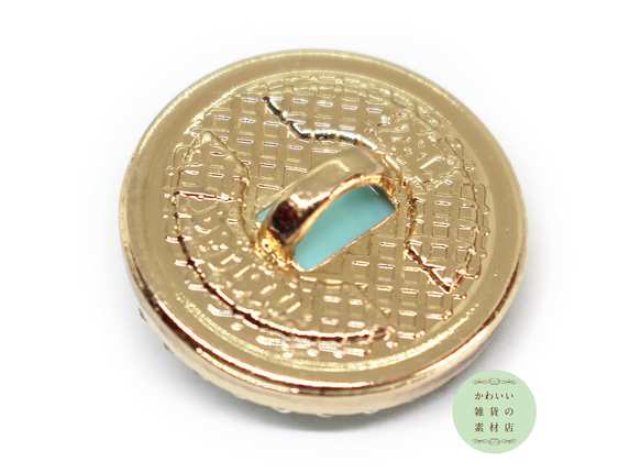 18mm キラキラ☆ラインストーンで囲んだ蜜蜂の丸いビジューボタン（ミントグリーン/ゴールド）#BUB-0004 2枚目の画像