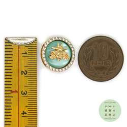 18mm キラキラ☆ラインストーンで囲んだ蜜蜂の丸いビジューボタン（ミントグリーン/ゴールド）#BUB-0004 3枚目の画像