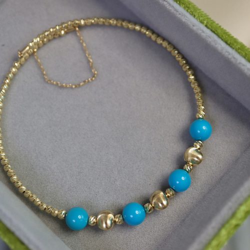 弾力ターコイズバングルk18 バングル・リストバンド パール大好き(購入  