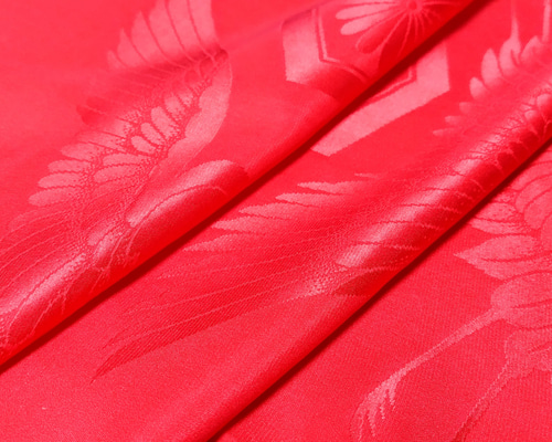 正絹 長襦袢地 はぎれ【亀甲に鶴模様織り出し】赤 50cm はぎれ Mulan