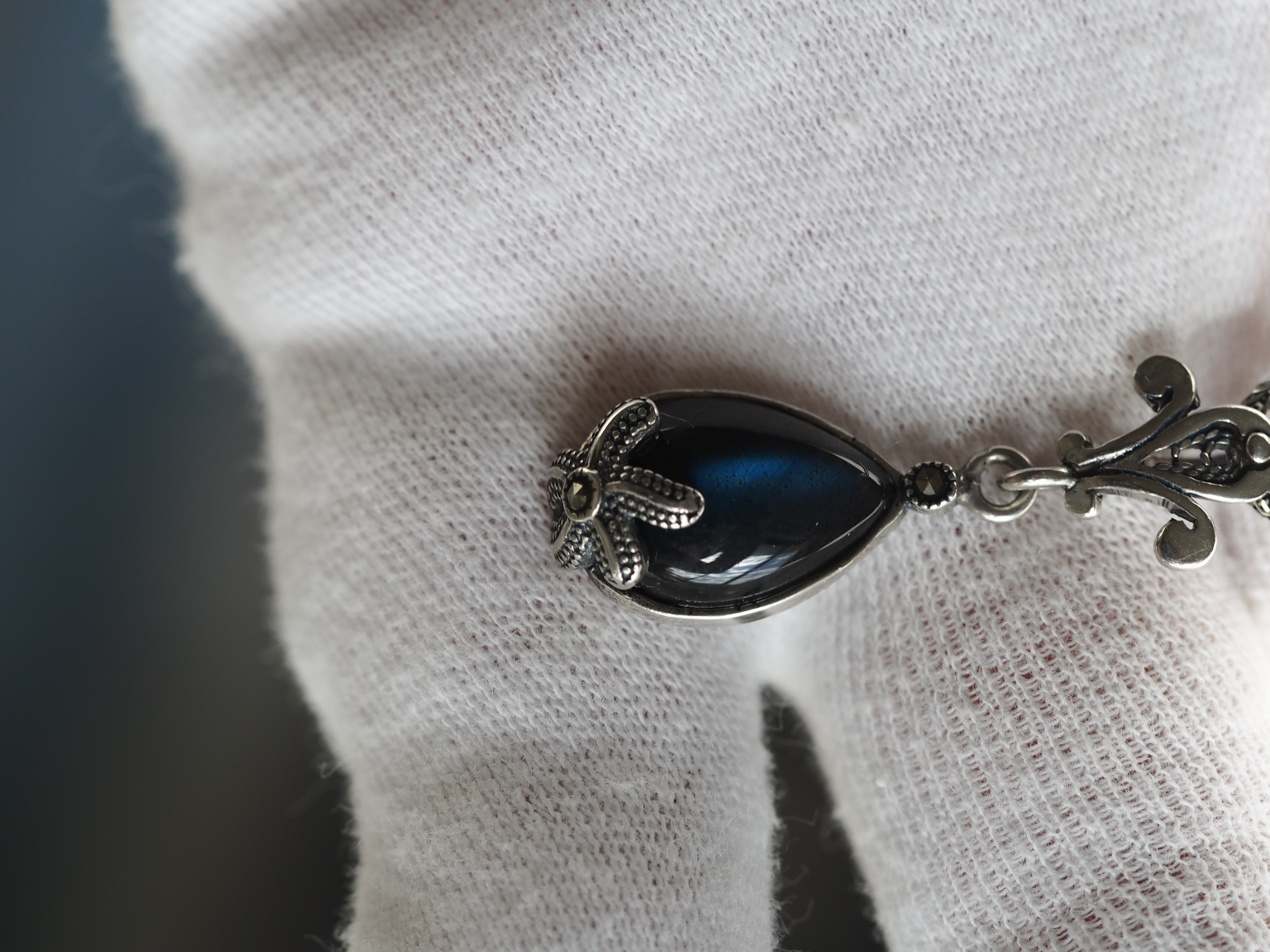 ブラックラブラドライト１４　S925スターフィッシュ個性派デザインペンダントトップ