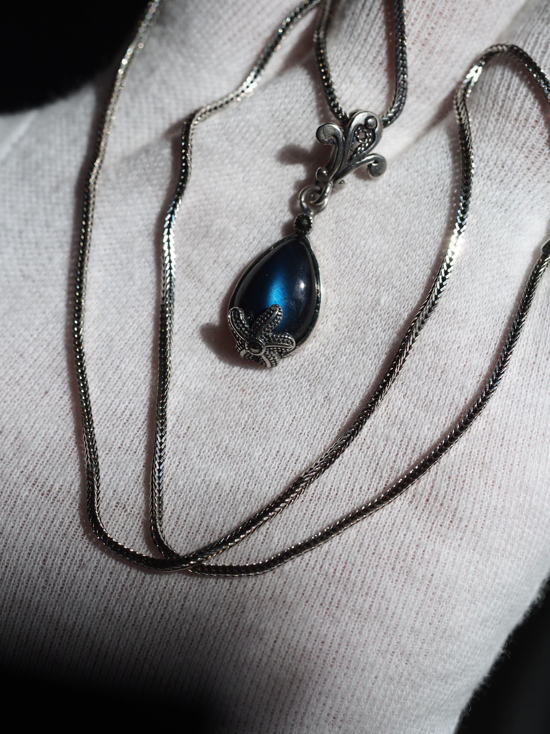 ブラックラブラドライト１４　S925スターフィッシュ個性派デザインペンダントトップ