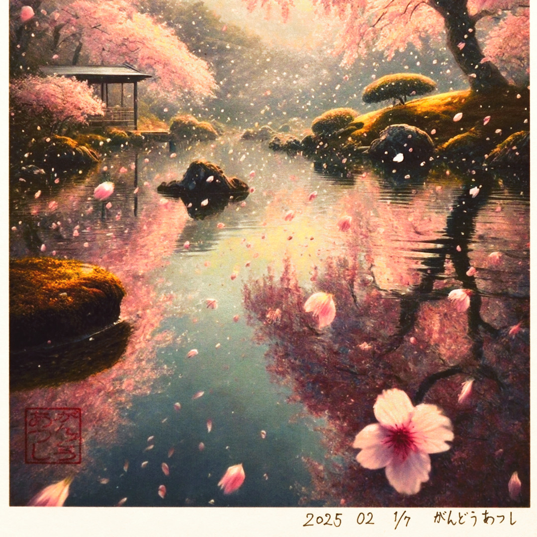 和紙にAIアート和歌日本桜富士山●がんどうあつし制作●A3パネル額装品7枚限定 7枚限定A3パネル額装品○和紙にAIアート桜富士山日本和歌○がん