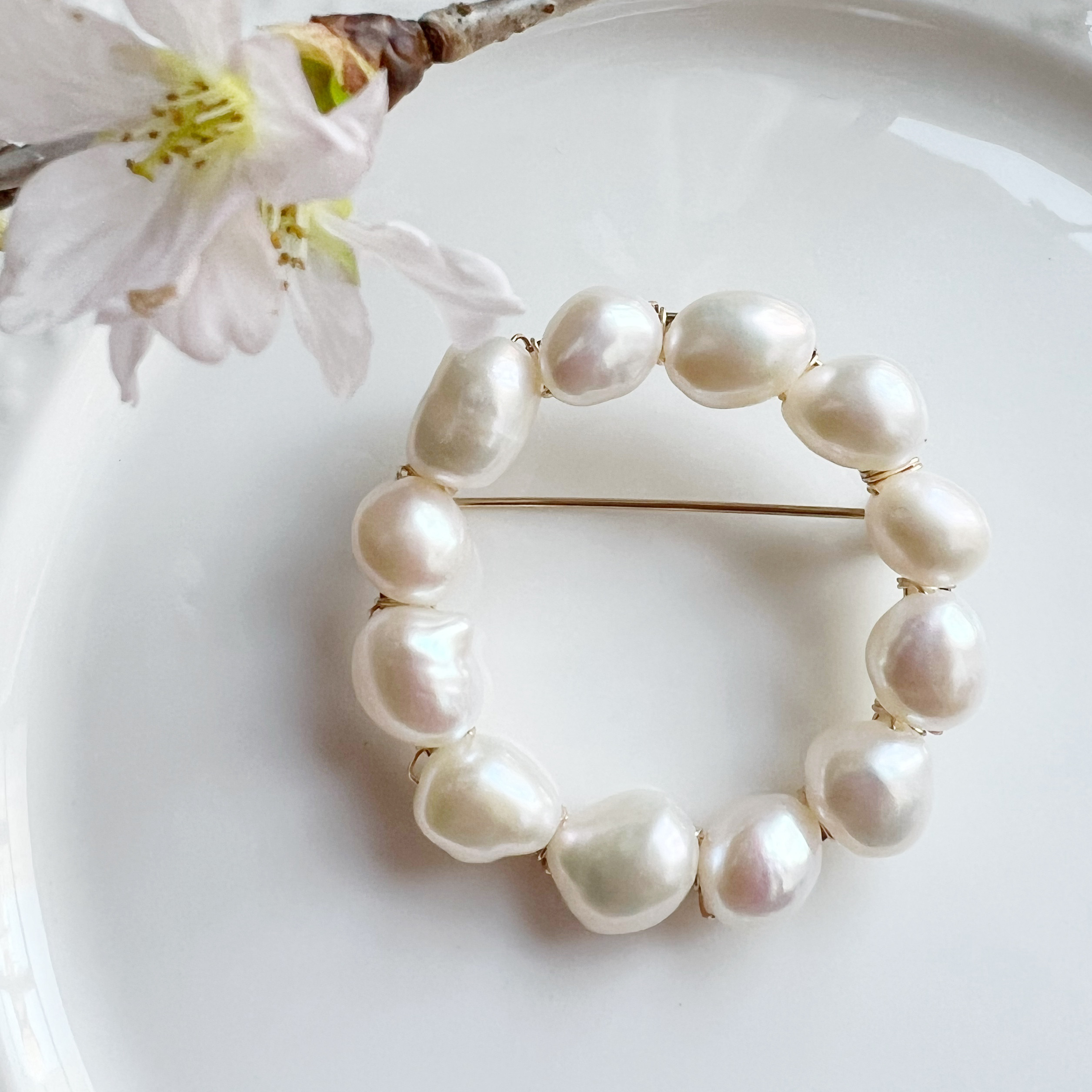 【teneramente テネラメンテ】淡水パール 思い出ブローチ Lサイズ