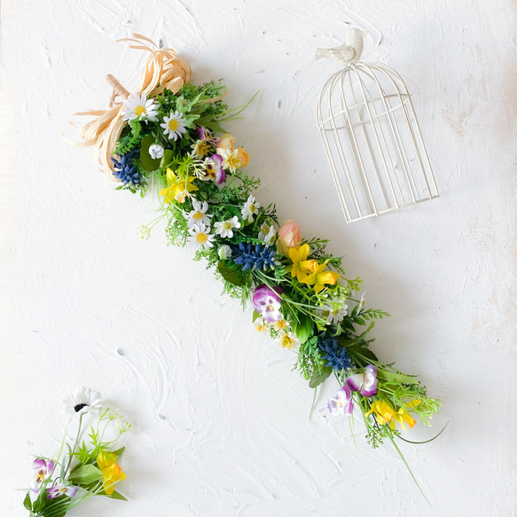 春のお花のガーランド アーティフィシャルフラワー 造花 壁飾り