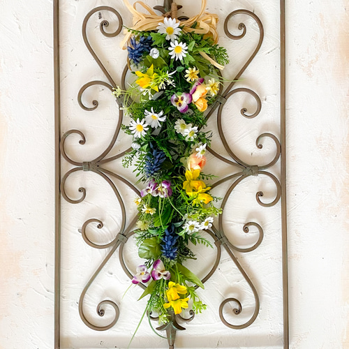 春のお花のガーランド アーティフィシャルフラワー 造花 壁飾り