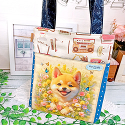 前ポケット・内ポケット付き トートバッグ 柴犬さん＆レトロ家電♡ 7枚目の画像