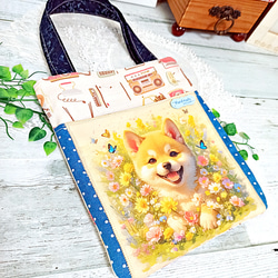 前ポケット・内ポケット付き トートバッグ 柴犬さん＆レトロ家電♡ 12枚目の画像