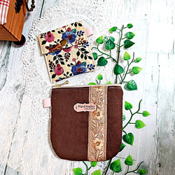 インド刺繍リボン フラップポーチ＆ファスナーポーチ おしゃれ2点セット【A】 2枚目の画像