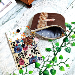 インド刺繍リボン フラップポーチ＆ファスナーポーチ おしゃれ2点セット【A】 5枚目の画像