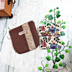 インド刺繍リボン フラップポーチ＆ファスナーポーチ おしゃれ2点セット【A】 1枚目の画像