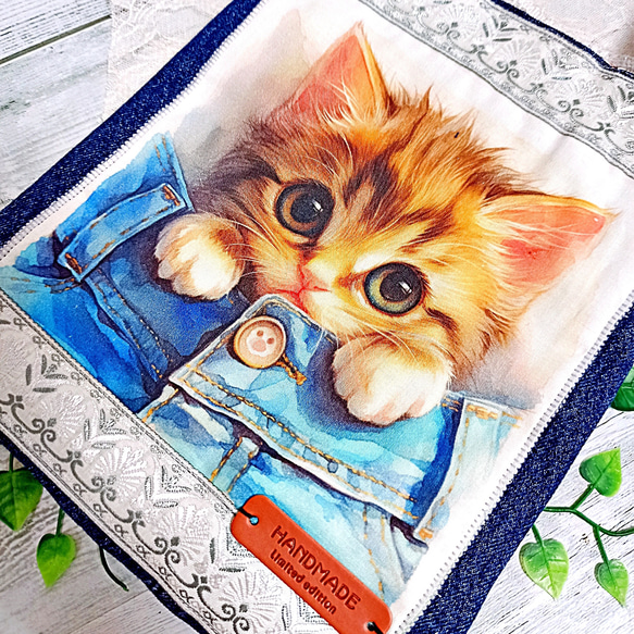 デニムリメイク 2WAYトートバッグ・サコッシュ「茶トラ猫」ver.2 14枚目の画像