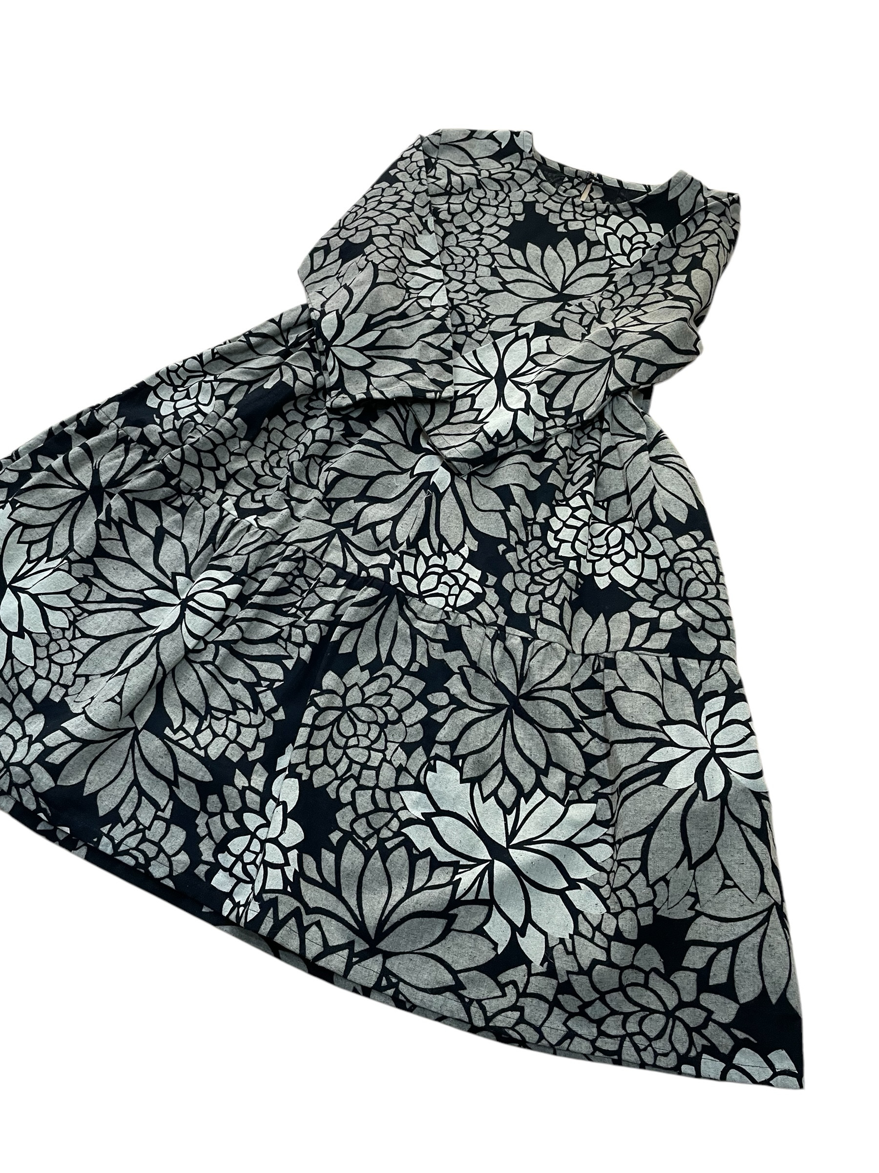 送料無料 リメイク 木綿 ティアード フレア ワンピース フリー ハンドメイド