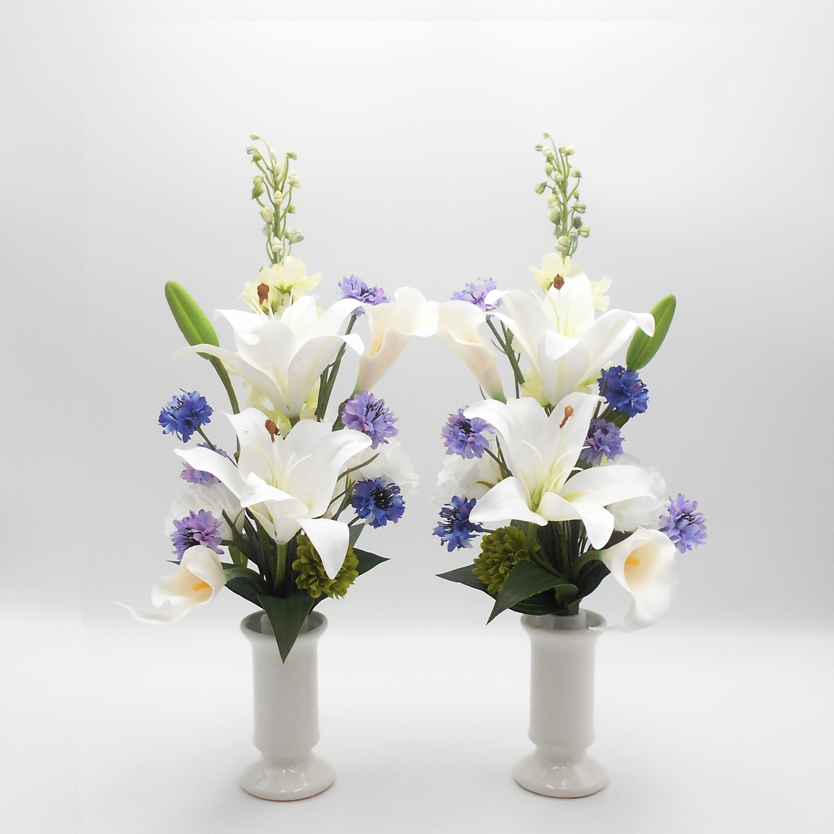 仏花　Ｍ　１対 (バラ売り可) 　百合・矢車草　アーティシャルフラワー　仏壇　供花　お彼岸　お盆