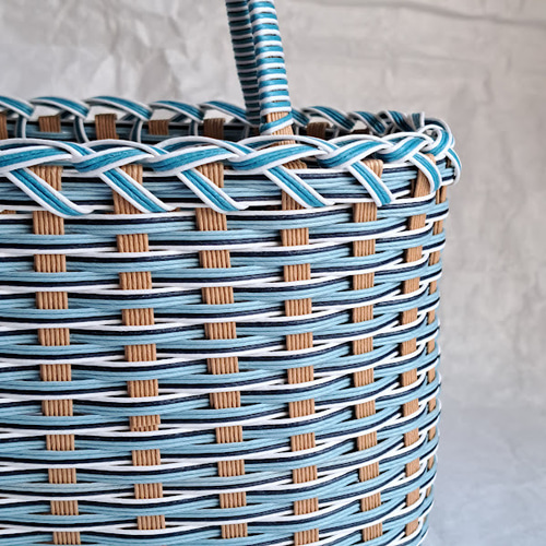 受注製作】エコクラフト かごバッグ ブルーミックス（横） ＃016 かご