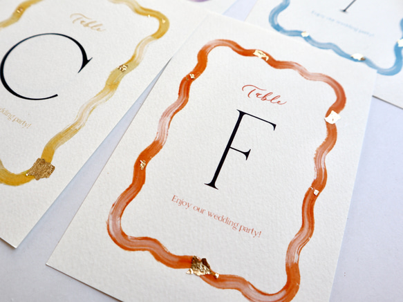 ［6色展開］繊細で華やか♡ニュアンスアートと金箔のテーブルナンバー　なみなみ　カラフル 8枚目の画像