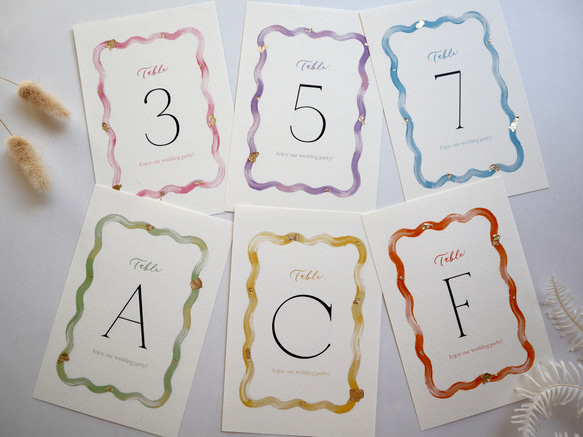 ［6色展開］繊細で華やか♡ニュアンスアートと金箔のテーブルナンバー　なみなみ　カラフル 3枚目の画像