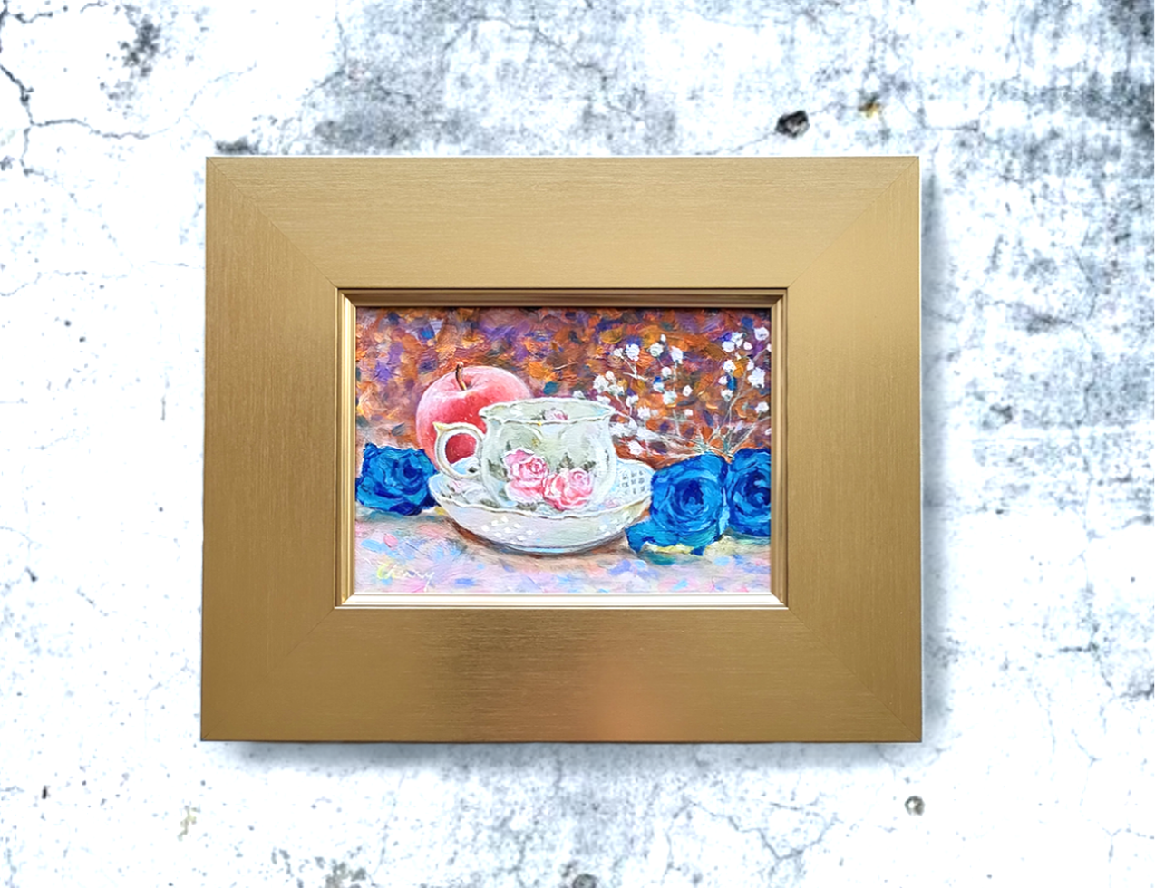 【一点物】『　レプティ プレシュー　（小さな宝物）　』額縁付きサムホール　油絵 一点物】『 レプティ プレシュー （小さな宝物） 』額縁付き