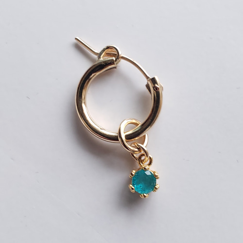 14Kgf フープピアス パライバトルマリン 人工宝石 ラウンド 4mm