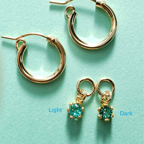 14Kgf フープピアス パライバトルマリン 人工宝石 ラウンド 4mm