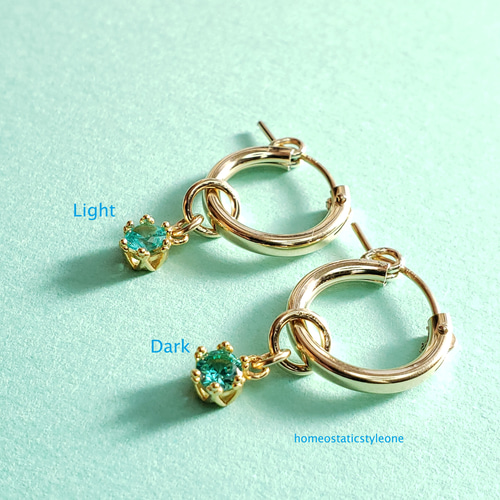 14Kgf フープピアス パライバトルマリン 人工宝石 ラウンド 4mm