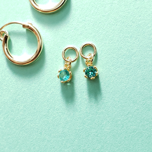 14Kgf フープピアス パライバトルマリン 人工宝石 ラウンド 4mm