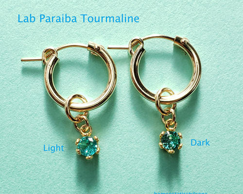 14Kgf フープピアス パライバトルマリン 人工宝石 ラウンド 4mm