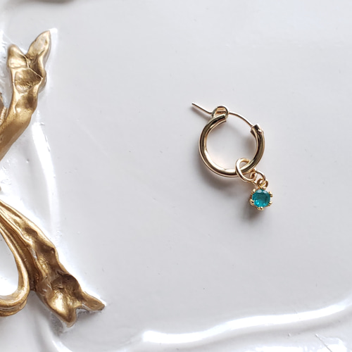 14Kgf フープピアス パライバトルマリン 人工宝石 ラウンド 4mm