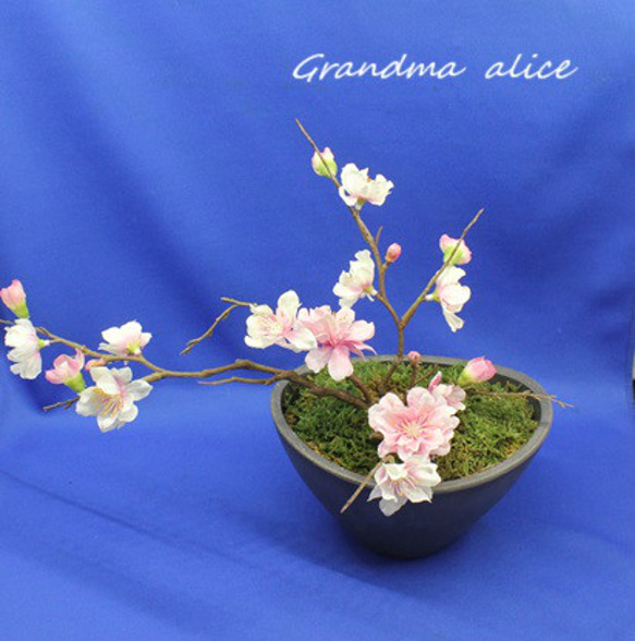 桃造花　桃ガラス　盆栽 桃の花の盆栽 盆栽 Grandma Alice 通販 18928496｜Creema(クリーマ
