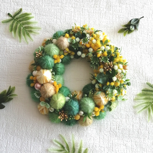 【再販】毛糸玉リース☆クリスマス カラフルでにっこり☆毛糸玉のクリスマスリース(小) 毛糸玉