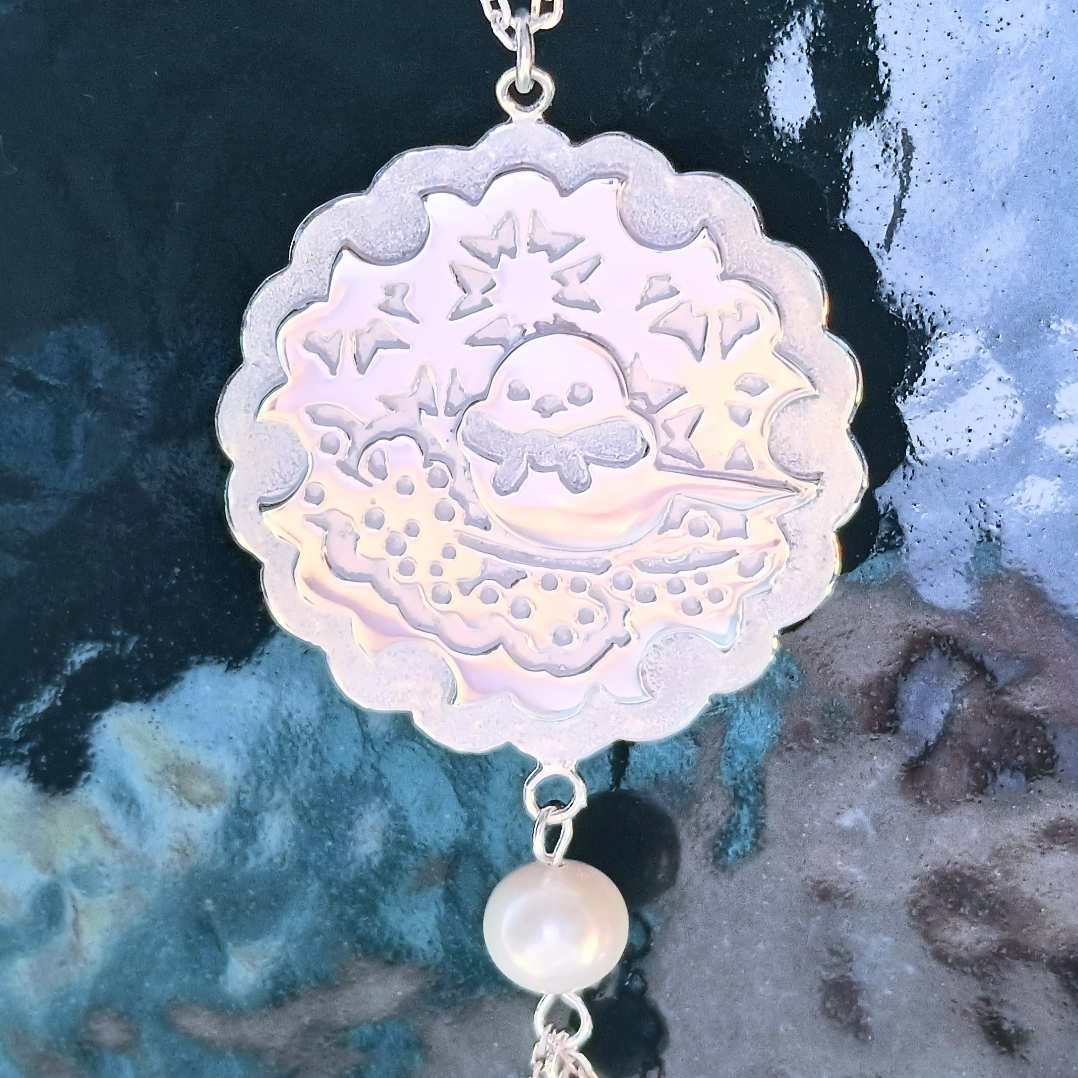 冬 シマエナガと雪のネックレス/かんざし