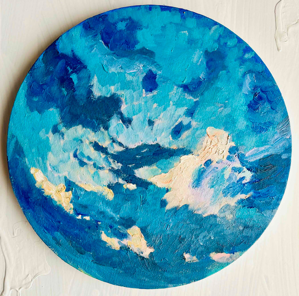 直径25㎝「朝の空 2025-2」油彩・絵画・原画・丸形・アート
