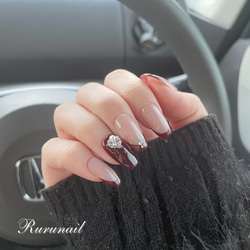 Ruruページ ネイルチップ ネイルチップ/ボルドーフレンチ/ビジュー/シンプル/キレイめ/286