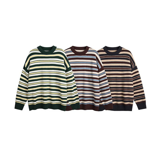 春 秋冬新作 ストライプクルーネックニットセーター メンズ 男 おしゃれ 暖かいカップルセーター