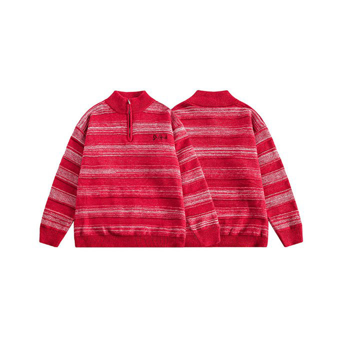 春 秋冬新作 赤いストライプのプルオーバーニットセーター メンズ 男 おしゃれ 暖かいカップルセーター