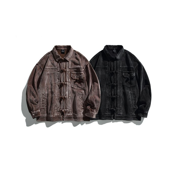 春秋冬新作 メンズ チャイナボタンポケット付きコーデュロイラペルジャケット 無地 男 おしゃれ アウトドア 屋外 トップ