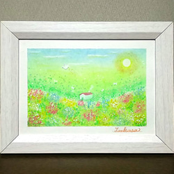 パステルアート 虹の空と紫陽花の丘 パステル画原画 絵画 T's パステルアート 虹の空と紫陽花の丘 パステル画原画 絵画 T's