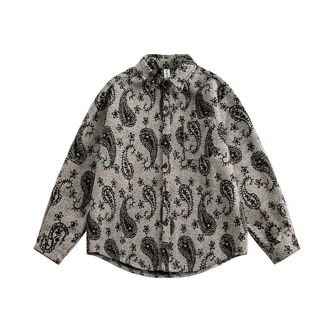 春 秋冬新作 メンズ ラペル花柄シャツ 男 おしゃれ コットン 通勤 ビジネス トップス ワークシャツ