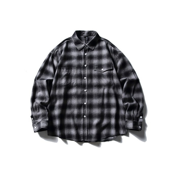 春 夏 秋冬新作 メンズ 黒と白のチェックラペル長袖シャツ 男 おしゃれ コットン 通勤 ビジネス トップス