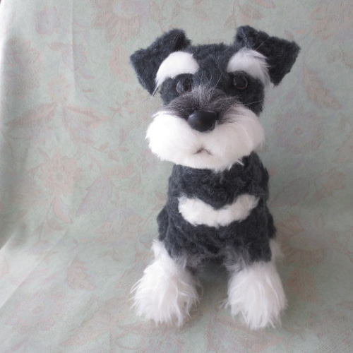 羊毛フェルト　ミニチュアシュナウザー　ブラック&シルバー　ソルト&ペッパーちゃん 羊毛フェルト ミニチュアシュナウザー ブラック&シルバー ソルト