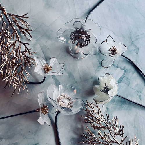 ガラス細工のようなアネモネ/ディップフラワー/誕生日/ボトル