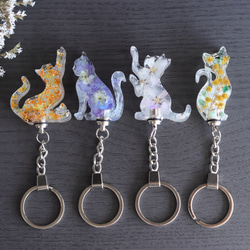 8/26、9点 兎 猫 チャーム オルゴナイト キーホルダー まとめ売り 選べるシルエット&お花&誕生石】お花ネコさんのバックチャーム